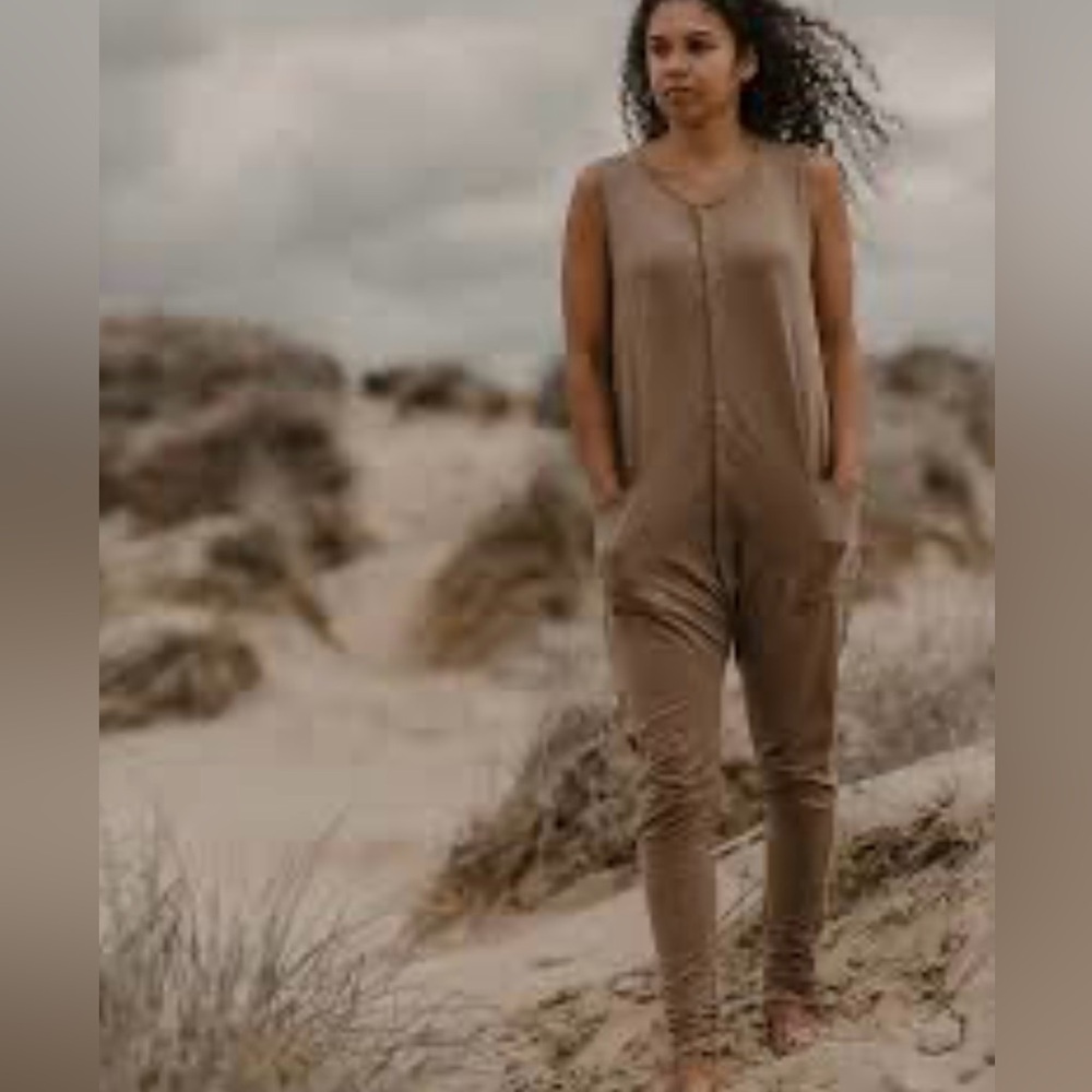 Brown Button-Up Jumpsuit with Pockets